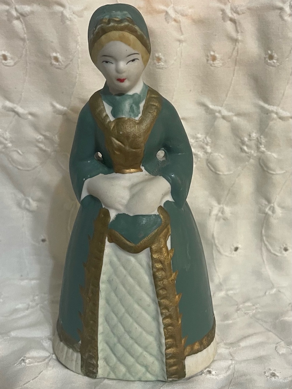Vintage Collectible Porcelain Victorian Woman Bell 5 1/2" Tall